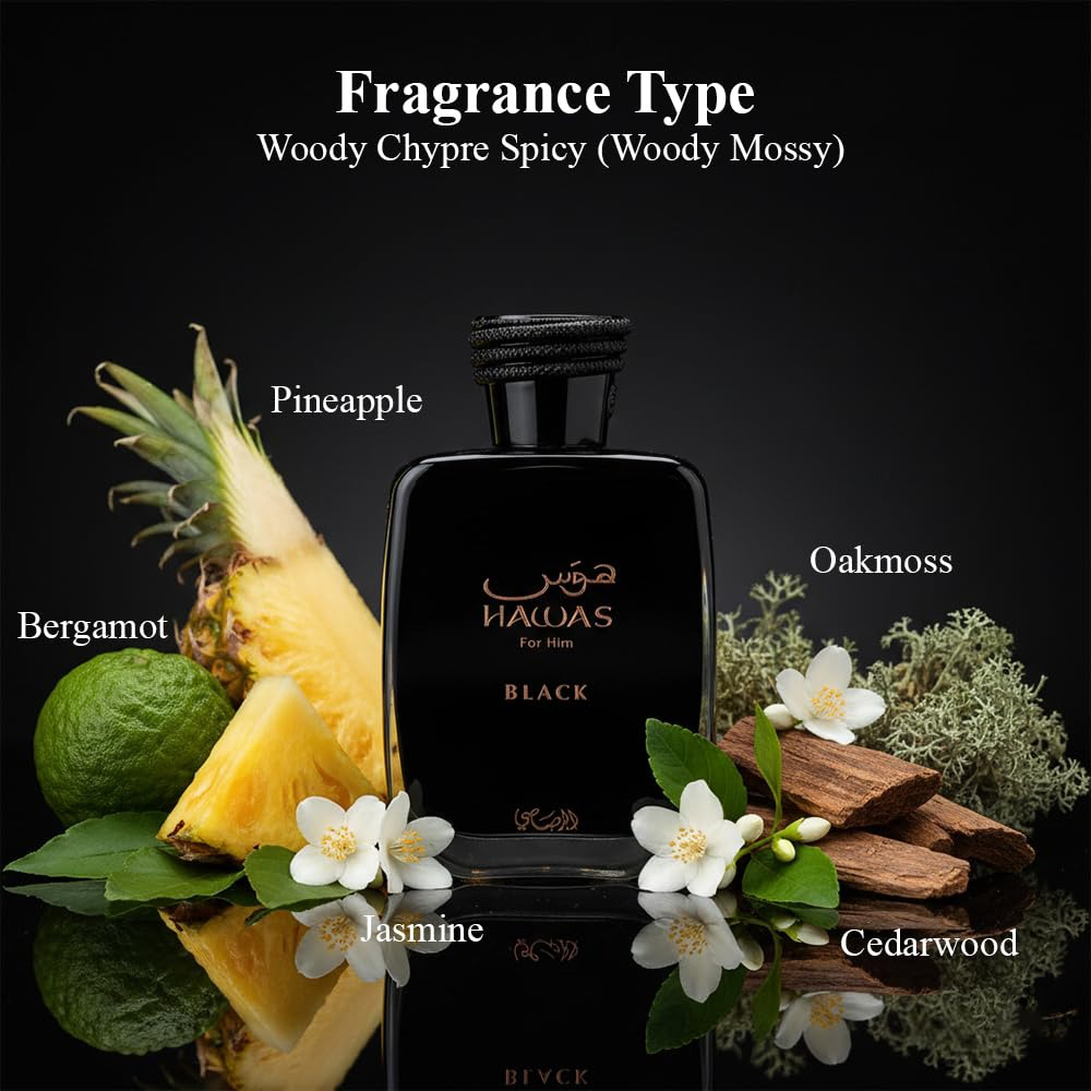 Hawas Black de Rasasi para Hom - Perfume Fragrance For Men reseña y precio